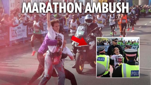 Moment protesters storm London Marathon - and regret it