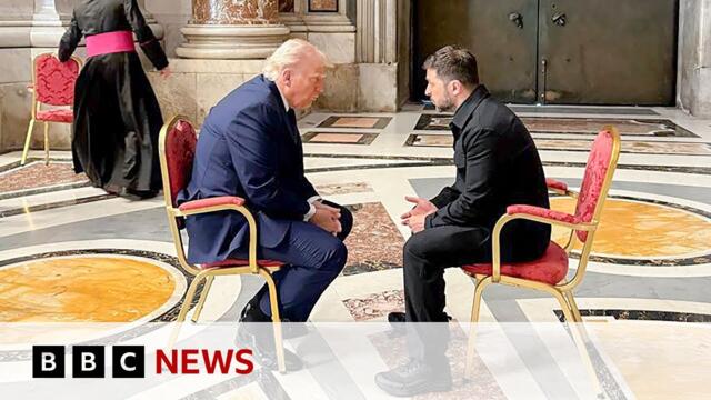 Ukrainian President Zelensky and US President Trump meet inside St Peter's Basilica | BBC News