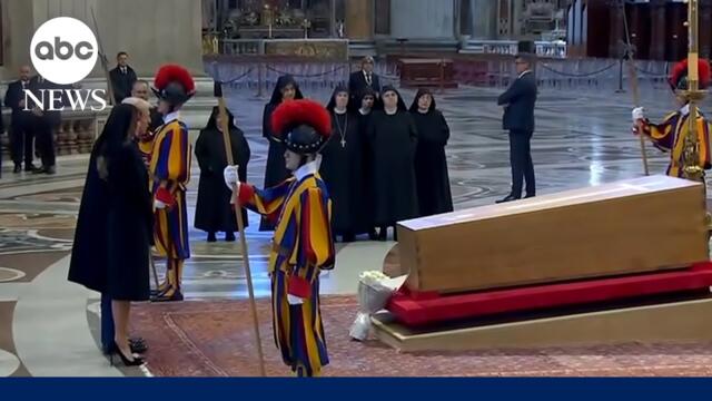 President Trump and first lady Melania Trump pay respects to Pope Francis
