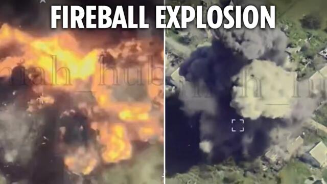 Ukraine troops OBLITERATE Russian hideout using guided bombs in fireball explosion