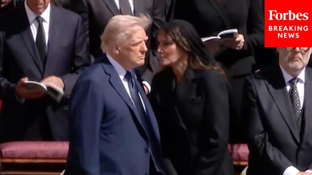 President Trump And First Lady Melania Trump Chat Ahead Of Funeral Services For Pope Francis