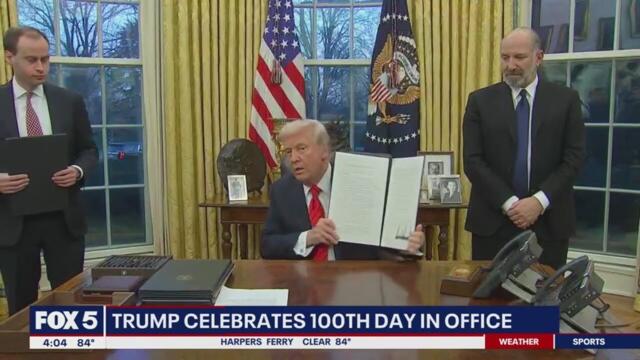 President Donald Trump celebrates 100 days in office