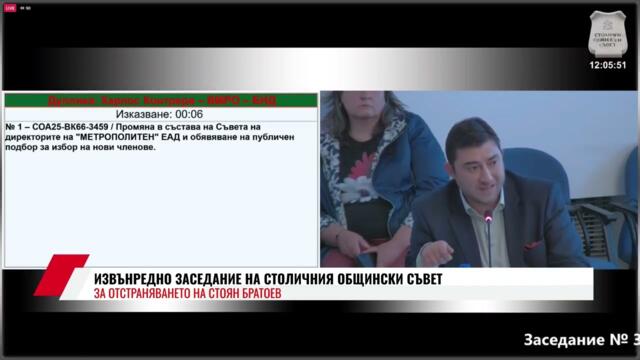 ИЗВЪНРЕДНО ЗАСЕДАНИЕ НА СТОЛИЧНИЯ ОБЩИНСКИ СЪВЕТ ЗА ОТСТРАНЯВАНЕТО НА СТОЯН БРАТОЕВ