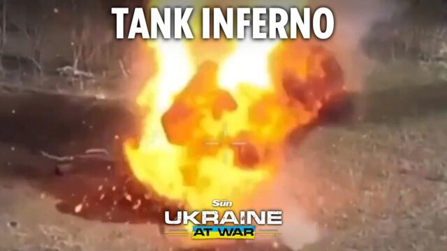 Russian Z-tank erupts in massive fireball after pinpoint drone strike