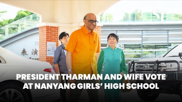 President Tharman Shanmugaratnam arrives to cast vote at Nanyang Girls’ High School | GE2025