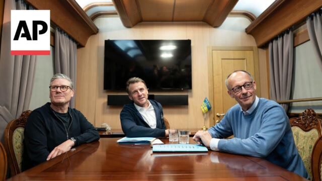 Emmanuel Macron, Friedrich Merz and Keir Starmer meet aboard train to Ukraine - 10.5.2025