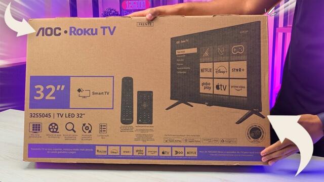 MELHOR TV 32 BARATINHA ? SMART TV 32 AOC S5045 Roku TV | Unboxing e testes