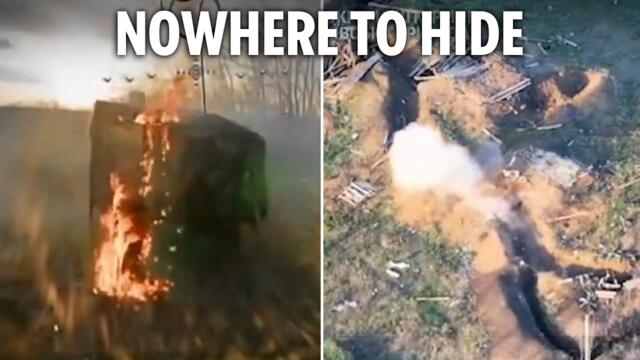 Ukrainian FPV drones blitz Russian trenches and blow up armoured vehicles and infantry