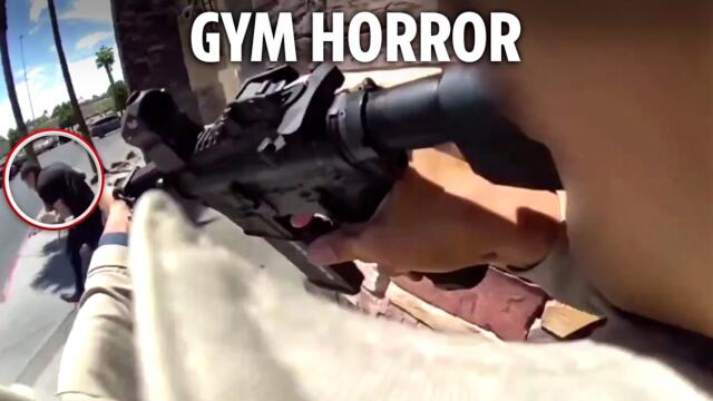 Moment cop guns down Vegas shooter who attempted gym massacre before his rifle jammed