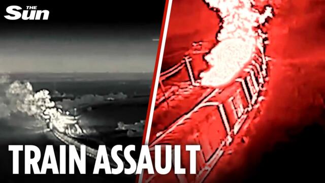 Heartstopping drone footage shows Ukrainian assault on Russian war train