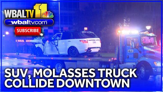 SUV, molasses truck collide in downtown Baltimore