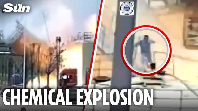 China chemical tanks explode INCHES away from worker
