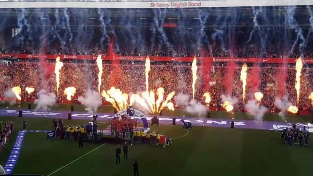 Liverpool lift the Premier League trophy