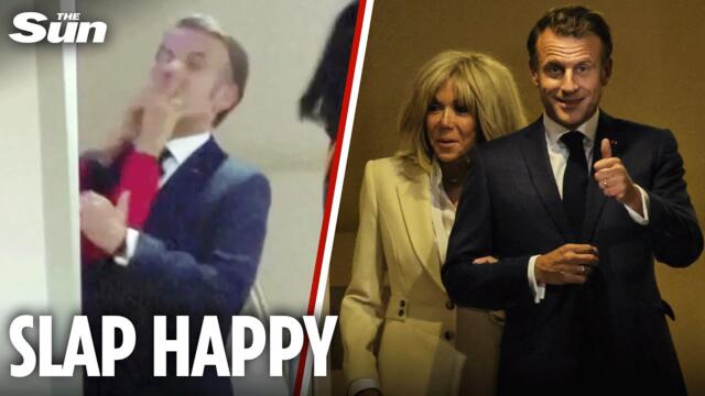 Macron MOCKS Brigitte's 'slap' as he steps off another flight with wife
