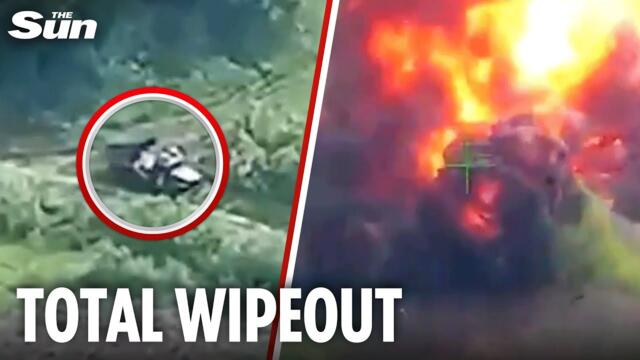 Russian rocket launcher explodes in HUGE fireball after drone attack