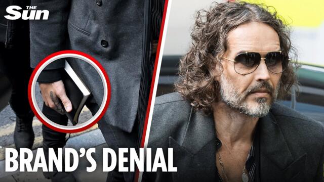 Russell Brand pleads NOT guilty to raping two women after arriving at court with prayer book