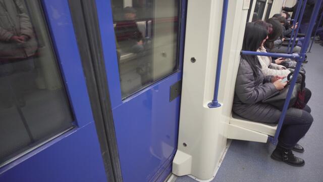 Bulgaria, Sofia, metro ride from НДК to Европейски съюз