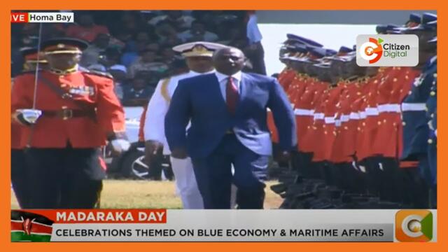 President Ruto inspects guard of honour during Madaraka Day Celebrations in Homa Bay