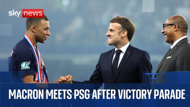 French president Macron meets PSG team at Élysée Palace after 5-0 triumph over Inter Milan