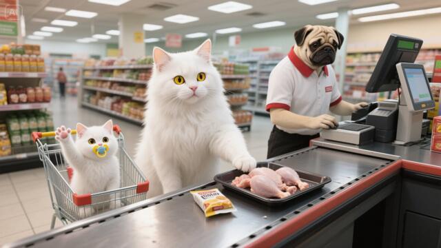 Momma Cat Buys Chicken for Her Kitten – A Meal Made with Love 🍗🐾