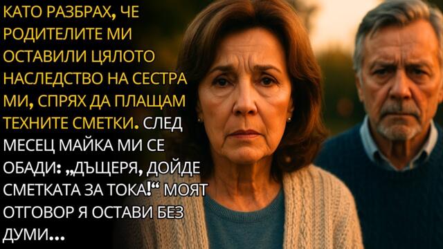 РОДИТЕЛИТЕ МИ ОСТАВИХА ВСИЧКО НА СЕСТРА МИ. СЛЕД МЕСЕЦ МАЙКА МИ ПОИСКА ПОМОЩ… А АЗ…