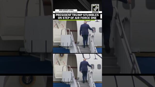 US President Donald Trump stumbles on step of Air Force One