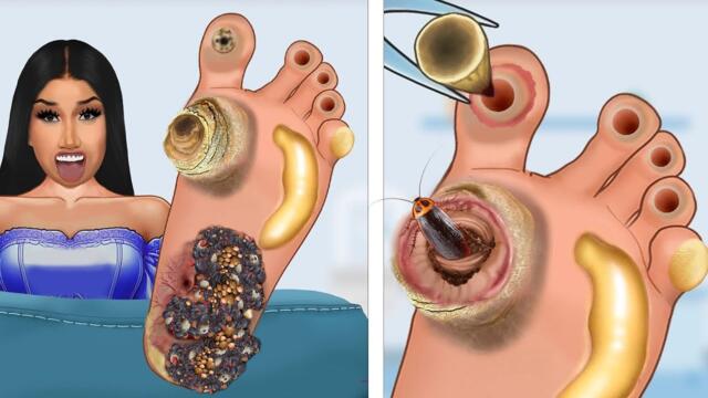 ASMR ANIMATION Remove blackheads and warts  from between toes | Smile Bam