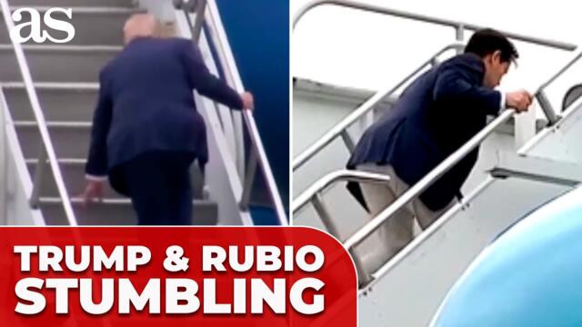 TRUMP and RUBIO caught STUMBLING while boarding AIR FORCE ONE