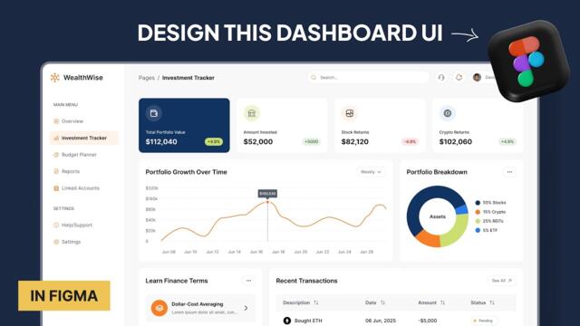 How to Design a Dashboard UI in Figma (Crypto + Stocks Investment Tracker)