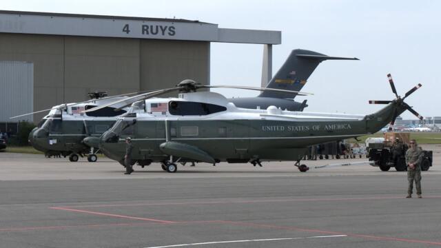 President Trump's helicopter transport for NATO summit arrives in Europe