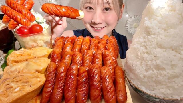 ASMR Ketchup Sausages Mentaiko Cheese Omelette【Mukbang/ Eating Sounds】【English subtitles】