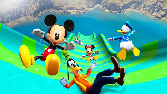 GTA 5 Mickey Mouse Team Water Slide Jumping into Water (Funny Ragdolls)