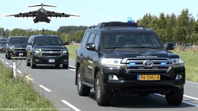 Three planes fly President Trump's motorcade to Europe where military police escort for NATO summit