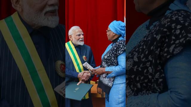 PM Modi conferred with Namibia's highest civilian award by President Ndaitwah | #shorts
