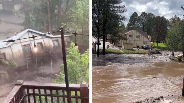 Woman Watches House Rush by Her Home in New Mexico Flood