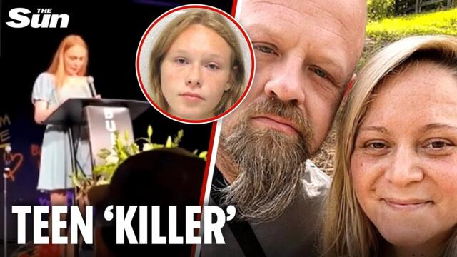Haunting moment teen gives tearful eulogy to murdered mum & stepdad that made HER the prime suspect