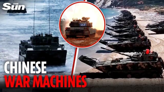Watch fleet of new Chinese ‘tank boats’ take to water - as Taiwan launches biggest EVER war drills