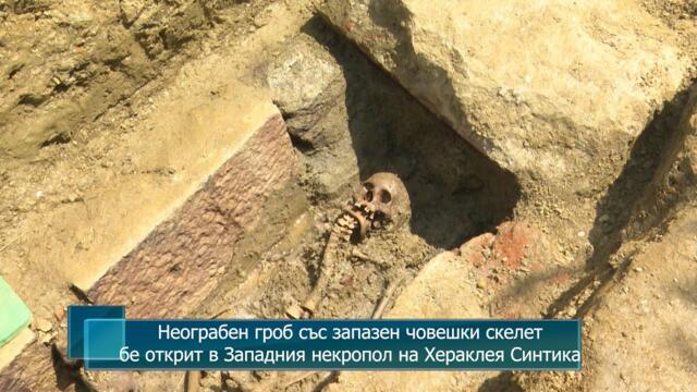 Неограбен гроб със запазен човешки скелет бе открит в Западния некропол на Хераклея Синтика