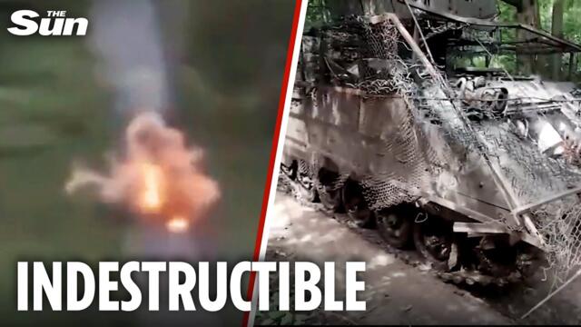 Russians FAIL to destroy Ukrainian armoured vehicle as it survives drone attacks & mine explosions