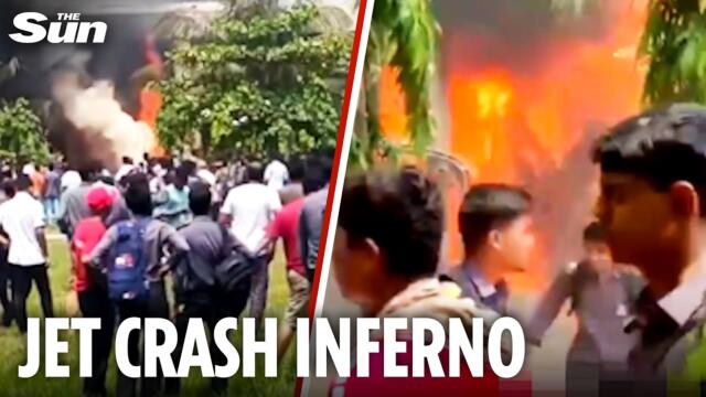Military jet EXPLODES after crashing into school killing at least 16 in Bangladesh
