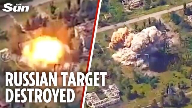 Ukrainian jet OBLITERATES Russian troops hiding in house using US bomb