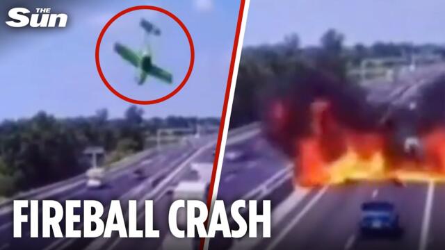 Horror moment plane nosedives & smashes into busy motorway killing two