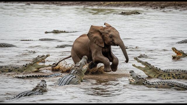Can This Baby Elephant Survive an Army of Crocodiles?