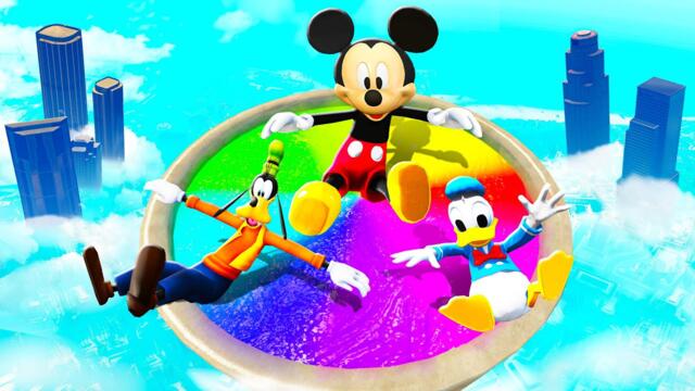 GTA 5 Mickey Mouse Team Crazy Jumps into Rainbow Pool (Water Ragdolls)