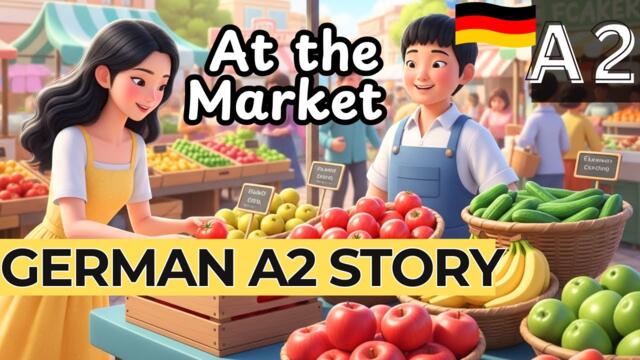 Learn German Fast: German A2 Story 🧺| At the Market with Subtitles