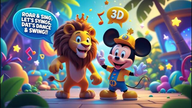 Lion & Mickey Mouse Rhyme Cartoon Video 🦁🐭 | Fun Kids Song & Animation
