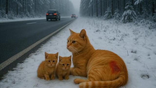 A Kind Man Saved an Injured Mama Cat and Her Kittens from the Cold Roadside 🐾❤️