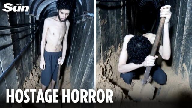 Horrifying clip released of emaciated Israeli hostage 'digging own grave' in Hamas tunnel