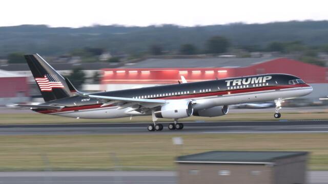 President Donald Trump and family fly in helicopters and planes, departing Scotland after golf trip