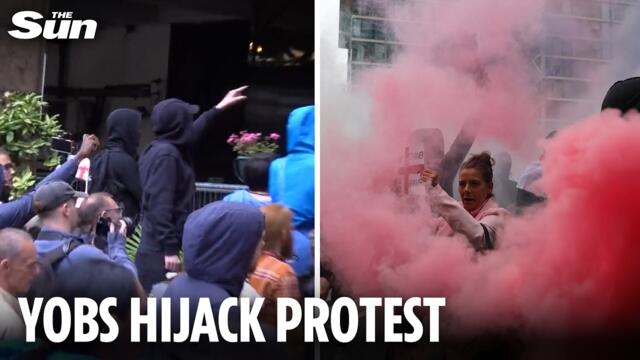 Yobs clash with cops outside London migrant hotel after mums & kids stage peaceful protest
